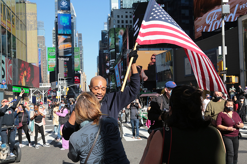 2020 Election Celebrations : New York City : Times Square : Richard Moore : Photographer : Photojournalist